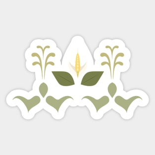 Peace Lily Pattern Simple Graphic Design on Pale Green Sticker